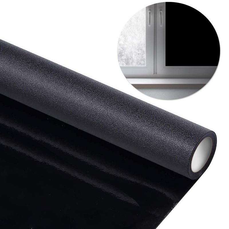 WPCTEV Static Cling Total Blackout Privacy Window Film Cover 100% Light Blocking No Glue Black Window Tint for Home Room Darkening Easy Removal 35.4 Inch x 13.1 Feet - Image 2